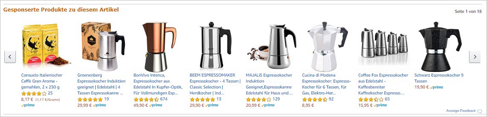 Beispiel für gesponserte Produkte auf Amazon