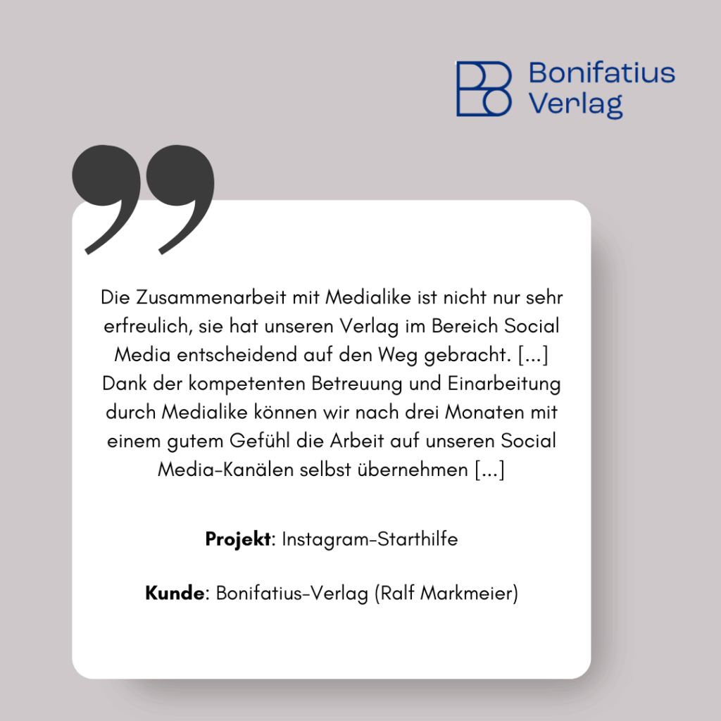 Referenzprojekt Bonifatius Verlag, Instagram-Marketing