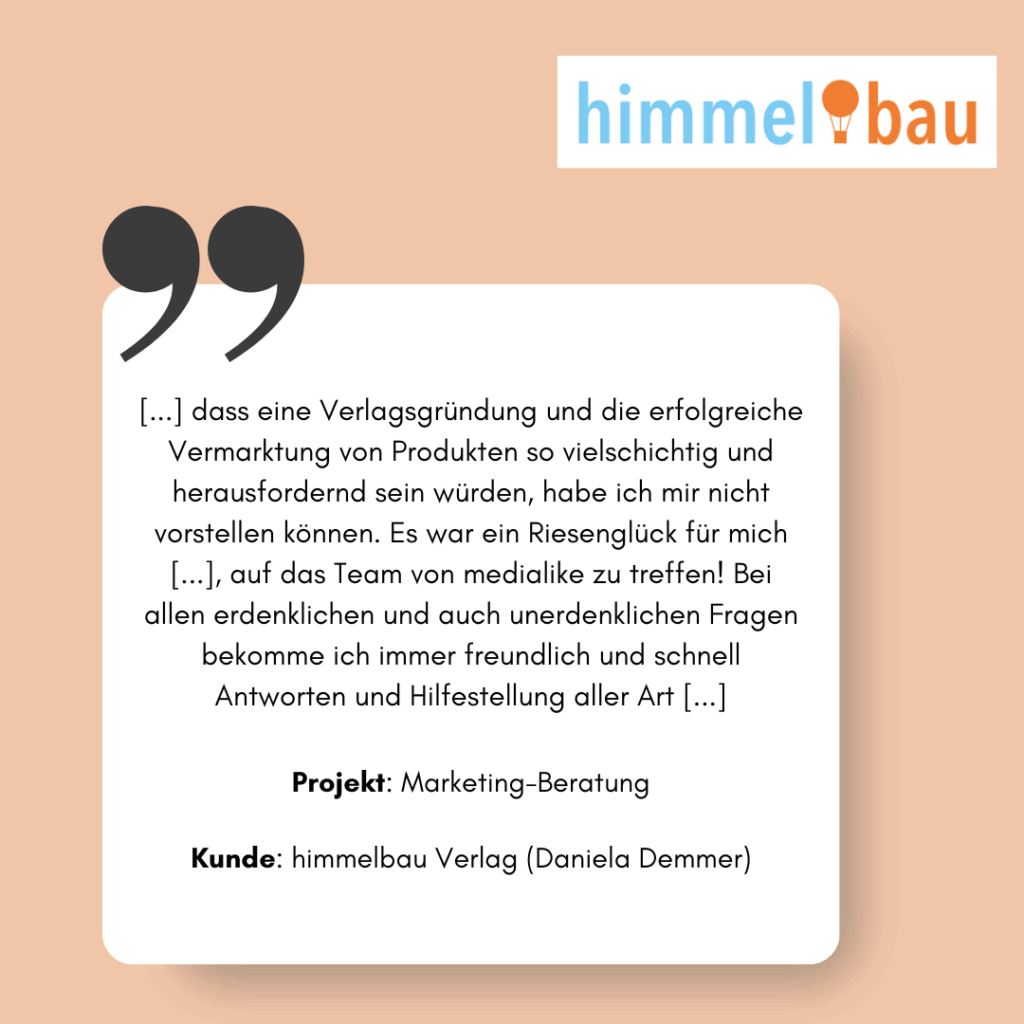 Referenzprojekt himmelbau Verlag, Marketing-Beratung