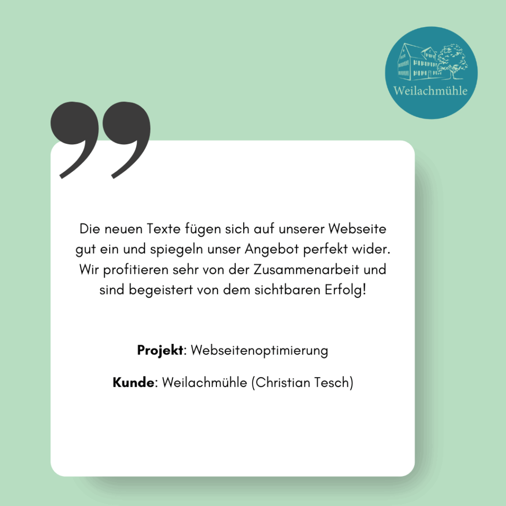 Referenzprojekt Weilachmühle, Webseiten-Optimierung