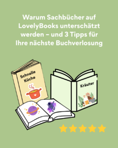 Cover eines Kochbuches und eines Sachbuches daneben 5 goldene Sterne als Symbol für erfolgreiches Rezensionsmarketing auf LovelyBooks