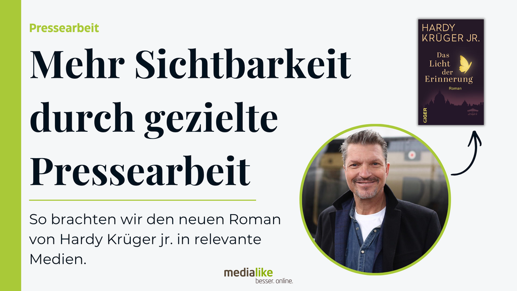 Mit professioneller Pressearbeit erzielte Medialike, die Buchmarketing-Agentur, mehr Sichtbarkeit für den Roman "Das Licht der Erinnerung" von Hardy Krüger jr. aus dem Giger Verlag.